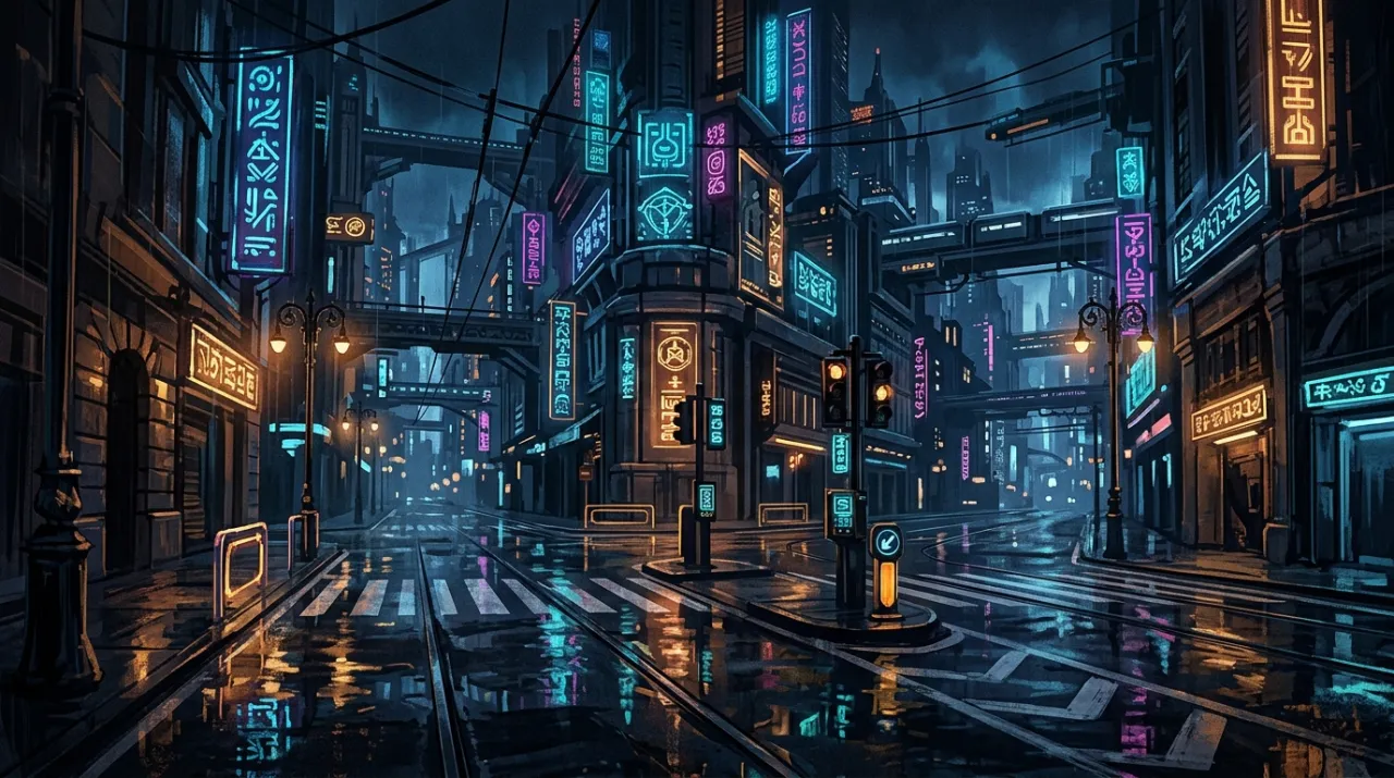 近未来都市の夜景を描いた特捜戦隊デカレンジャー各話ガイドのイメージ(イメージイラスト)