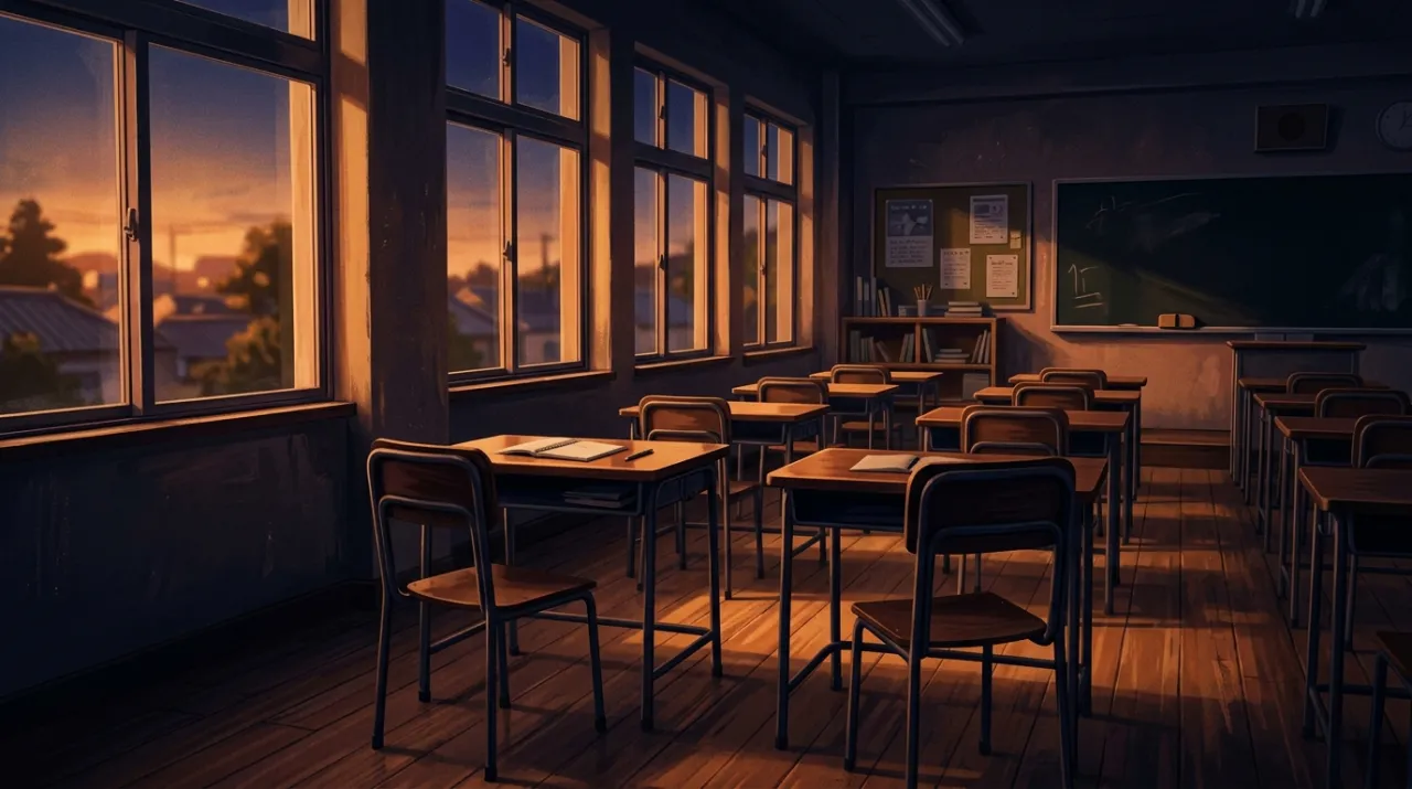 夕暮れの光が差し込む放課後の教室（編集部作成のイメージイラスト）